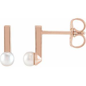14K Rose Cultured Seed Pearl Bar Earrings - BN & CO JEWELRY