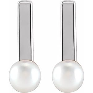 14K White Cultured Seed Pearl Bar Earrings - BN & CO JEWELRY