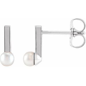 14K White Cultured Seed Pearl Bar Earrings - BN & CO JEWELRY