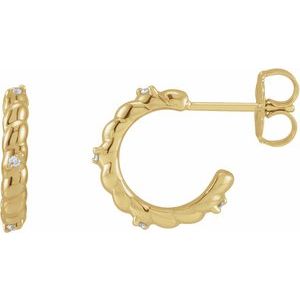 14K Yellow .03 CTW Natural Diamond Rope Huggies - BN & CO JEWELRY
