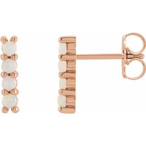 14K Rose Natural White Ethiopian Opal Bar Earrings - BN & CO JEWELRY