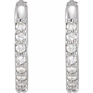 14K White 1/8 CTW Natural Diamond 12.5 mm Huggie Earrings - BN & CO JEWELRY