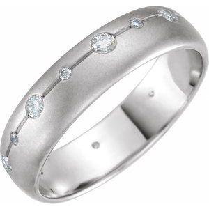 14K White 6 mm 1/2 CTW Natural Diamond Grooved Band with Brush Finish Size 11 - BN & CO JEWELRY