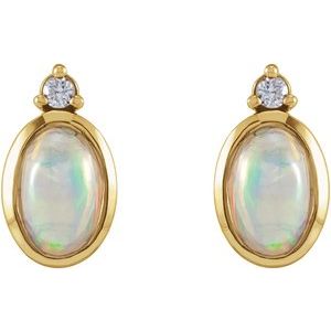 14K Yellow Natural White Ethiopian Opal & .06 CTW Natural Diamond Bezel-Set Earrings - BN & CO JEWELRY