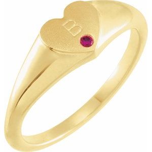 14K Yellow Natural Ruby Heart Signet Ring - BN & CO JEWELRY
