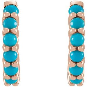 14K Rose 12.2 mm Natural Turquoise Huggie Hoop Earrings - BN & CO JEWELRY