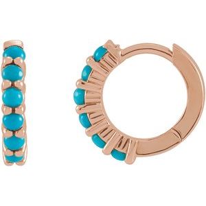 14K Rose 12.2 mm Natural Turquoise Huggie Hoop Earrings - BN & CO JEWELRY