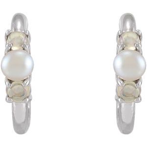 Sterling Silver Cultured Seed Pearl & Ethiopian Opal Huggie Earrings - BN & CO JEWELRY
