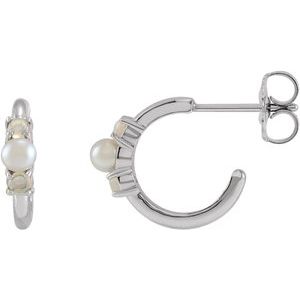14K White Cultured Seed Pearl & Ethiopian Opal Huggie Earrings - BN & CO JEWELRY
