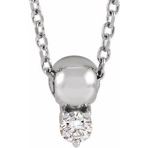 14K White .02 CT Natural Diamond Bead 16-18" Necklace - BN & CO JEWELRY