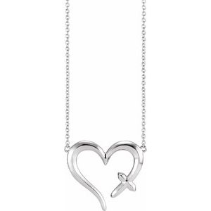 Sterling Silver 22x18.4 mm Heart with Cross 18 In Necklace - BN & CO JEWELRY