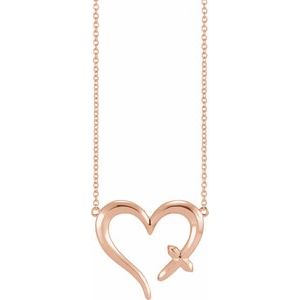 14K Rose 22x18.4 mm Heart with Cross 18 In Necklace - BN & CO JEWELRY