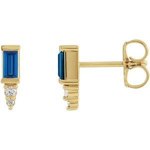 14K Yellow Natural Blue Sapphire & .03 CTW Natural Diamond Bar Earrings - BN & CO JEWELRY