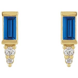 14K Yellow Natural Blue Sapphire & .03 CTW Natural Diamond Bar Earrings - BN & CO JEWELRY