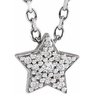 14K White .04 CTW Natural Diamond Star 16-18" Necklace - BN & CO JEWELRY