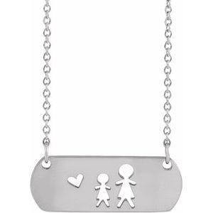 Sterling Silver Mother & Daughter Stick Figure Family 18" Necklace - BN & CO JEWELRY
