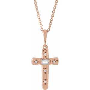 14K Rose 1/8 CTW Natural Diamond Cross 18" Necklace - BN & CO JEWELRY
