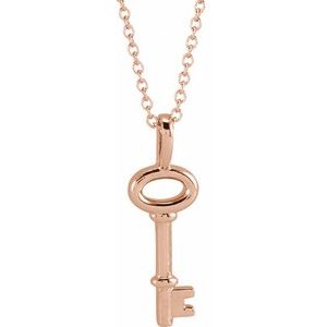 14K Rose 20x6.5 mm Key 16-18" Necklace - BN & CO JEWELRY