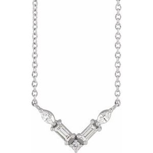 14K White 1/6 CTW Natural Diamond V 18" Necklace - BN & CO JEWELRY