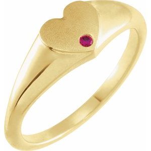 14K Yellow Natural Ruby Heart Signet Ring - BN & CO JEWELRY