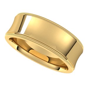 14K Yellow 7 mm Milgrain Concave Comfort Fit Band - BN & CO JEWELRY