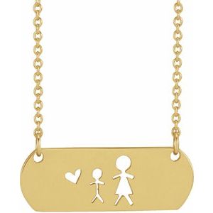 14K Yellow Mother & Son Stick Figure Family 18" Necklace - BN & CO JEWELRY