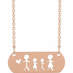 14K Rose Father, Daughter, Son, & Mother Stick Figure Family 18" Necklace - BN & CO JEWELRY