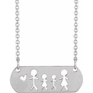 Sterling Silver Father, Daughter, Son, & Mother Stick Figure Family 18" Necklace - BN & CO JEWELRY