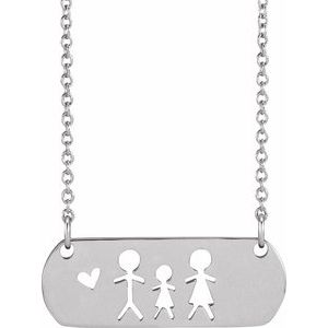 14K White Father, Daughter, & Mother Stick Figure Family 18" Necklace - BN & CO JEWELRY