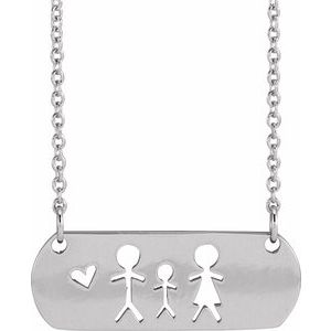 Sterling Silver Father, Son, & Mother Stick Figure Family 18" Necklace - BN & CO JEWELRY