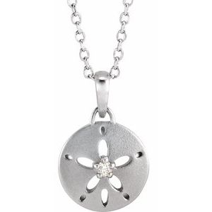 14K White .015 CT Natural Diamond Sand Dollar 16-18" Necklace - BN & CO JEWELRY