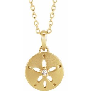 14K Yellow .015 CT Natural Diamond Sand Dollar 16-18" Necklace - BN & CO JEWELRY