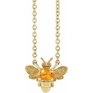 14K Yellow Natural Orange Garnet Bee 16" Necklace - BN & CO JEWELRY