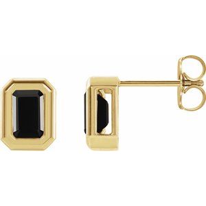 14K Yellow Natural Black Onyx Solitaire Earrings - BN & CO JEWELRY