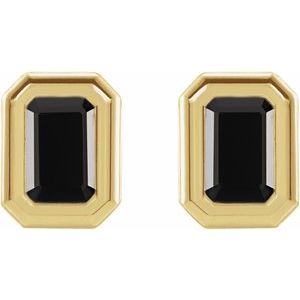 14K Yellow Natural Black Onyx Solitaire Earrings - BN & CO JEWELRY