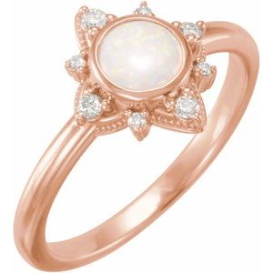 14K Rose Natural Opal & 1/10 CTW Natural Diamond Halo-Style Ring - BN & CO JEWELRY