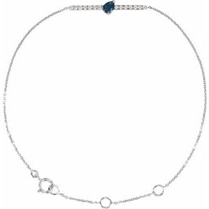 14K White Pear Natural Blue Sapphire & .07 CTW Natural Diamond Bar 6 1/2-7 1/2" Bracelet - BN & CO JEWELRY