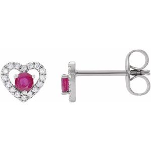 14K White Natural Ruby & 1/10 CTW Natural Diamond Heart Earrings - BN & CO JEWELRY