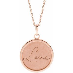 14K Rose Love Engraved Disc 16-18" Necklace - BN & CO JEWELRY