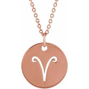 14K Rose Aries Zodiac Disc 16-18" Necklace - BN & CO JEWELRY