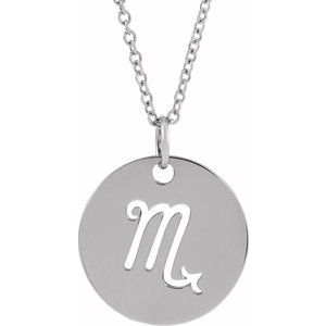 14K White Scorpio Zodiac Disc 16-18" Necklace - BN & CO JEWELRY
