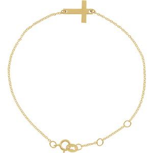 14K Yellow Engravable Cross 6 1/2-7 1/2" Bracelet - BN & CO JEWELRY