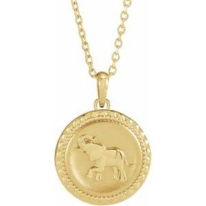 14K Yellow Elephant Disc 16-18" Necklace - BN & CO JEWELRY