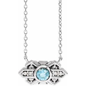 14K White Natural Aquamarine & .03 CTW Natural Diamond Art Deco 18" Necklace - BN & CO JEWELRY