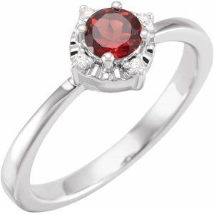 Sterling Silver Natural Mozambique Garnet & .04 CTW Natural Diamond Halo-Style Ring - BN & CO JEWELRY