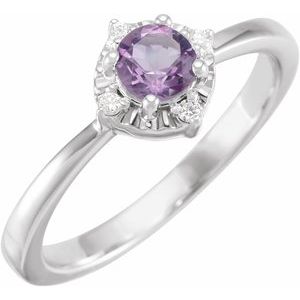 14K White Natural Amethyst & .04 CTW Natural Diamond Halo-Style Ring - BN & CO JEWELRY