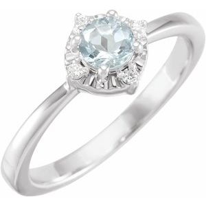 Sterling Silver Natural Aquamarine & .04 CTW Natural Diamond Halo-Style Ring - BN & CO JEWELRY