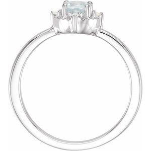 14K White Natural Aquamarine & .04 CTW Natural Diamond Halo-Style Ring - BN & CO JEWELRY