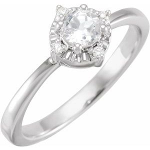 Sterling Silver Lab-Grown White Sapphire & .04 CTW Natural Diamond Halo-Style Ring - BN & CO JEWELRY