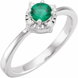 14K White Lab-Grown Emerald & .04 CTW Natural Diamond Halo-Style Ring - BN & CO JEWELRY
